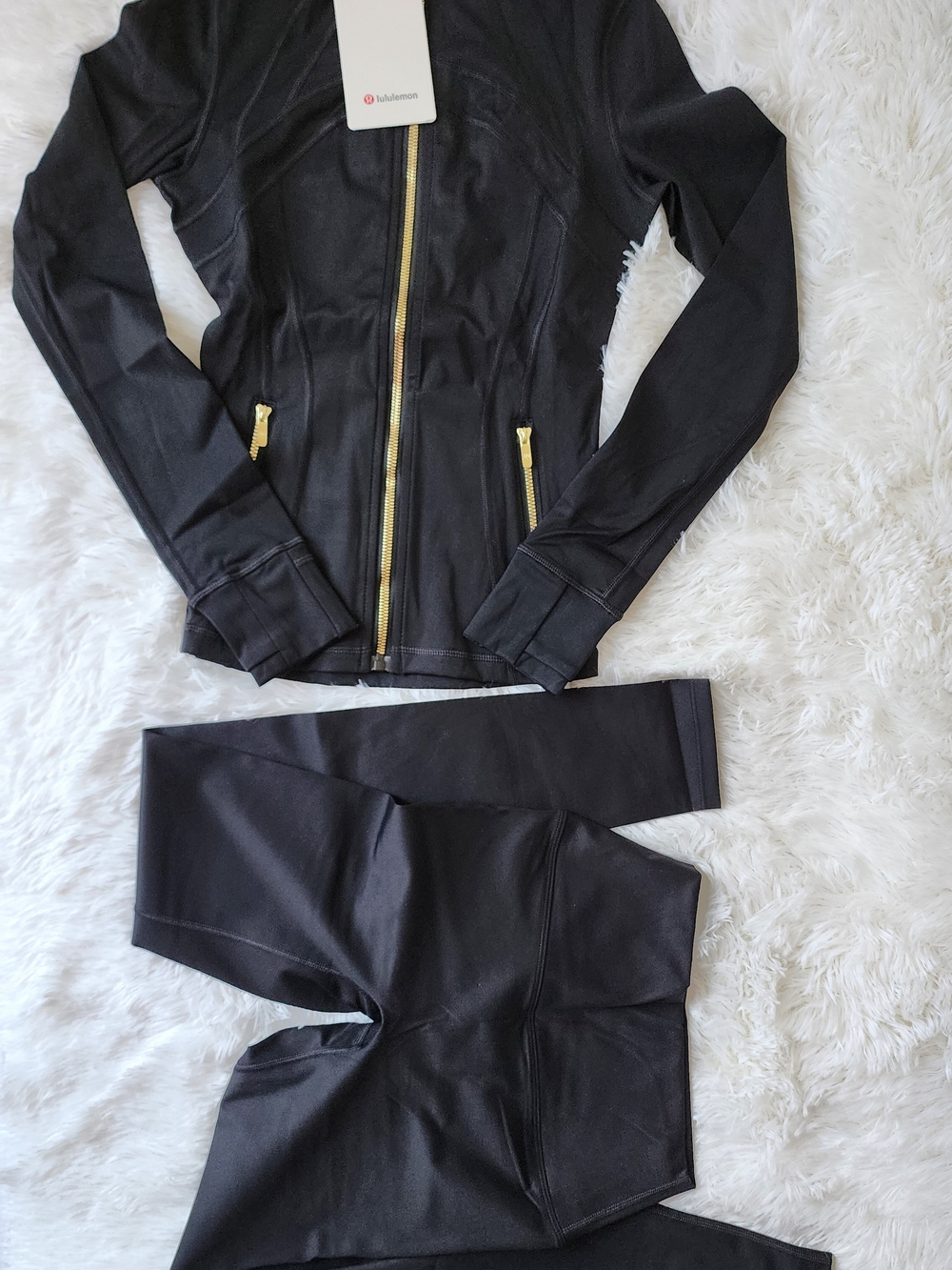 lululemon athletica Black Jacket and Leggings Set with Gold Zippers